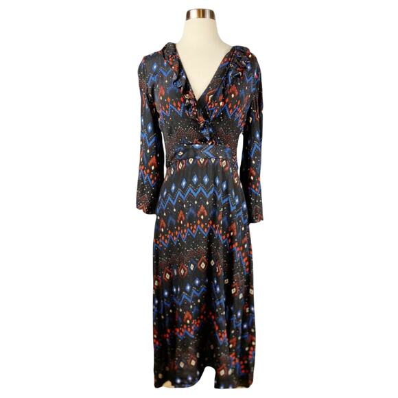 & OTHER STORIES PARIS ATELIER Black Dress Gold Red Blue Geometric 3/4 Sleeves 2 - Picture 1 of 10